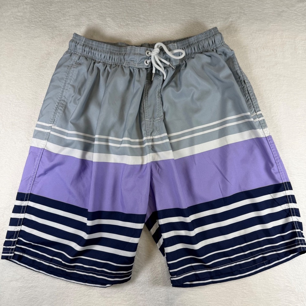 Kailua Surf Mens XXL Swim Trunks Grey Purple Striped Board Shorts Mesh Lined